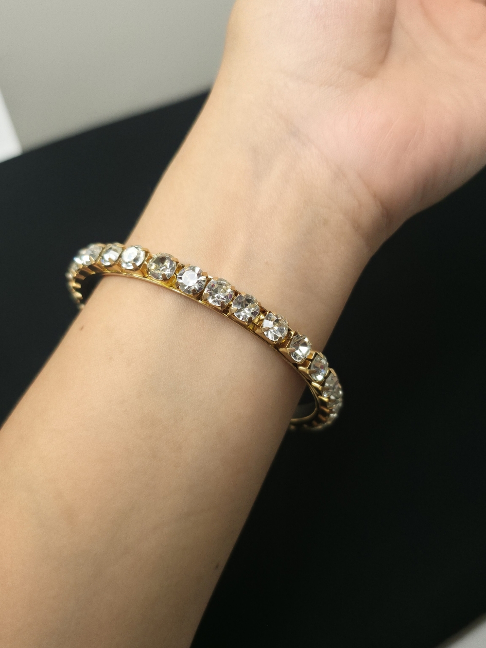 VTG Rhinestone Eternity Bangle Bracelet Gold Tone 8" Minimalist Elegant